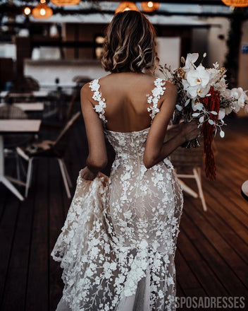 Sexy Straps Lace Mermaid Boho Wedding Dresses Online, WD731
