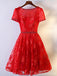 2017 Vestidos de baile de bienvenida de línea roja de encaje corto de manga corta, Vestidos de baile de corsé asequibles de espalda corta, Vestidos de bienvenida perfectas, CM249