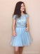 Mangas cortas azul lentejuela Sparkly barato corto vestidos de bienvenida en línea, baratos vestidos de fiesta cortos, CM831