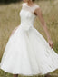 Vestidos de novia cortos baratos con cuello de ilusión simple en línea, WD365