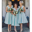 Tiffany Blue V cuello Corto Vestidos de Dama de honor en Línea, Barato Vestidos de Damas de honor, WG735