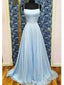 Gasa azul clara simple alinea vestidos de la fiesta de promoción de la tarde largos, vestidos de la fiesta de promoción del partido de la tarde, 12187