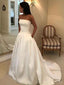 Vestidos de novia de satén de una línea simple sin tirantes en línea, vestidos de novia baratos, WD513