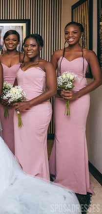 Simple Mermaid Pink Sweetheart Sleeveless Cheap Bridesmaid Dresses Online, WG992