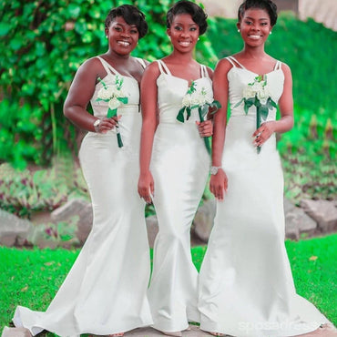 Simple White Mermaid Straps Cheap Long Bridesmaid Dresses Online,WG1239