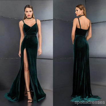Green Mermaid Spaghetti Straps High Slit Cheap Long Bridesmaid Dresses Online, WG1152