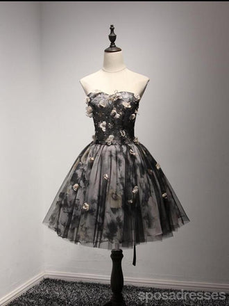 Handmade Flower Black Homecoming Prom Dresses, Little Black Dress,  Short Party Prom Dresses, Perfect Homecoming Dresses, CM208