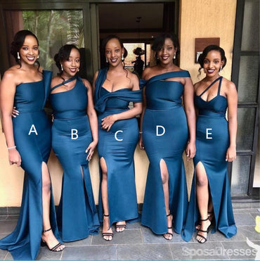 Navy Mismatched Mermaid Side Slit Long Cheap Bridesmaid Dresses Online, WG639