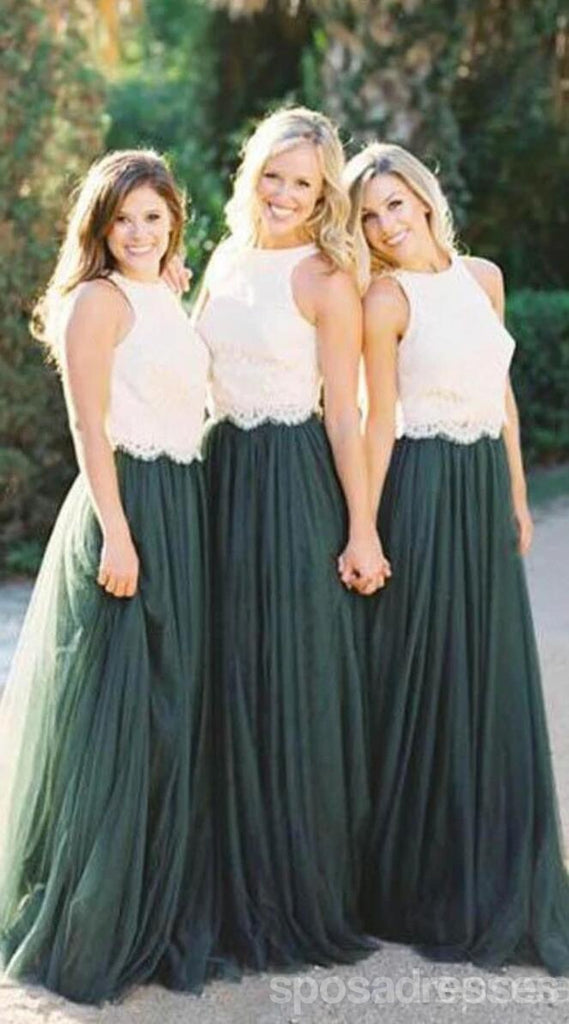 Popular Corpiño de Encaje de Tul Verde de la Falda de Una Línea Personalizada de Vestidos de Dama de honor, Hoteles Único de Tul Largo Vestido de Dama de honor, BD122