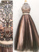 Sleeveless High Neck Long A line Prom Dresses , Two Pieces Prom Dress, Tulle Evening Prom Dress, Charming Prom Dress,Party Dresses, Evening Dresses,PD0048