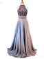 Sexy Backless Open Back Grey Beaded Long Evening Prom Dresses, Cheap Custom Sweet 16 Dresses, 18508