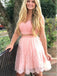 Dos piezas mangas casquillo rosa vestidos de fiesta cortos baratos en línea, CM647