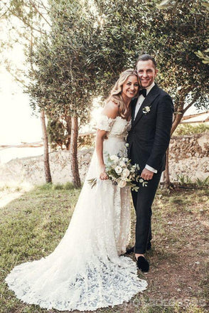 Off Shouder Short Sleeves Mermaid Cheap Wedding Dresses Online, Cheap Lace Bridal Dresses, WD439