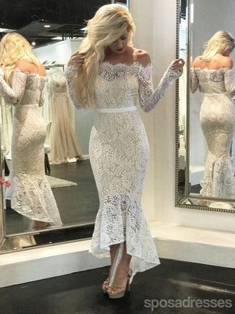 Off Shoulder Vintage Lace Mermaid Cheap Wedding Dresses Online, Long Sleeves Bridal Dresses, WD431