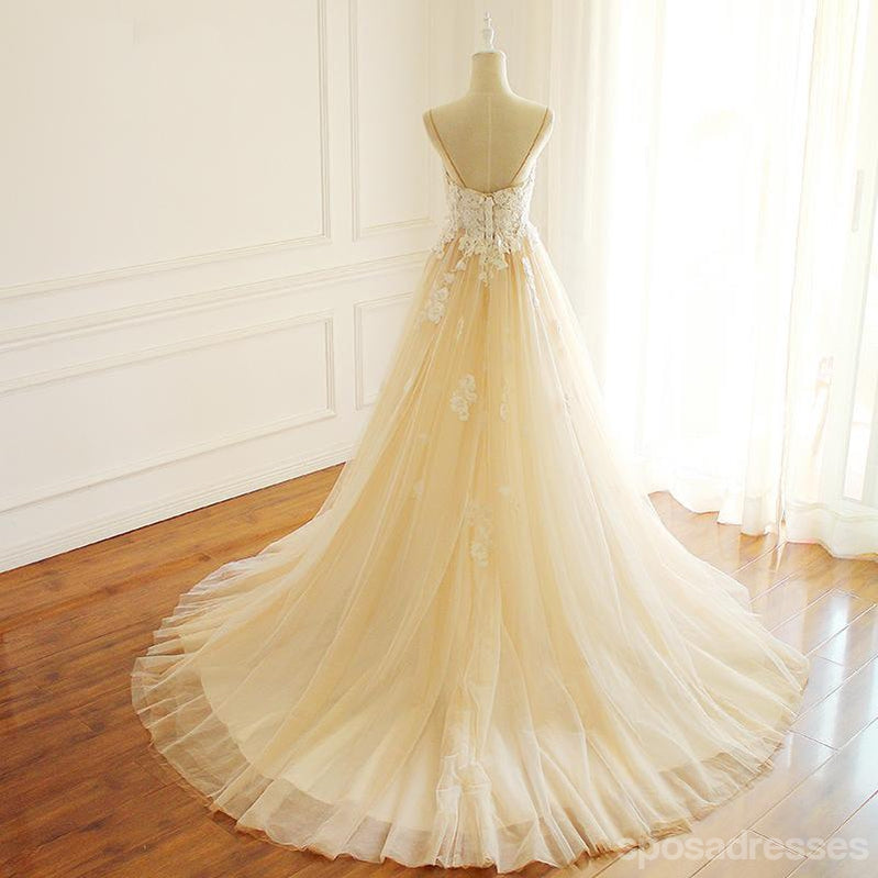 Spaghetti Strapls A-line Vestidos de novia de boda baratos personalizados largos, WD296