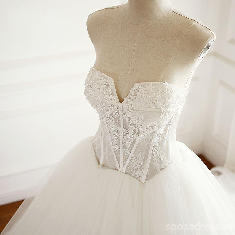 Ver a través de cuello en V una línea de encaje largos vestidos de novia de boda baratos personalizados, WD300