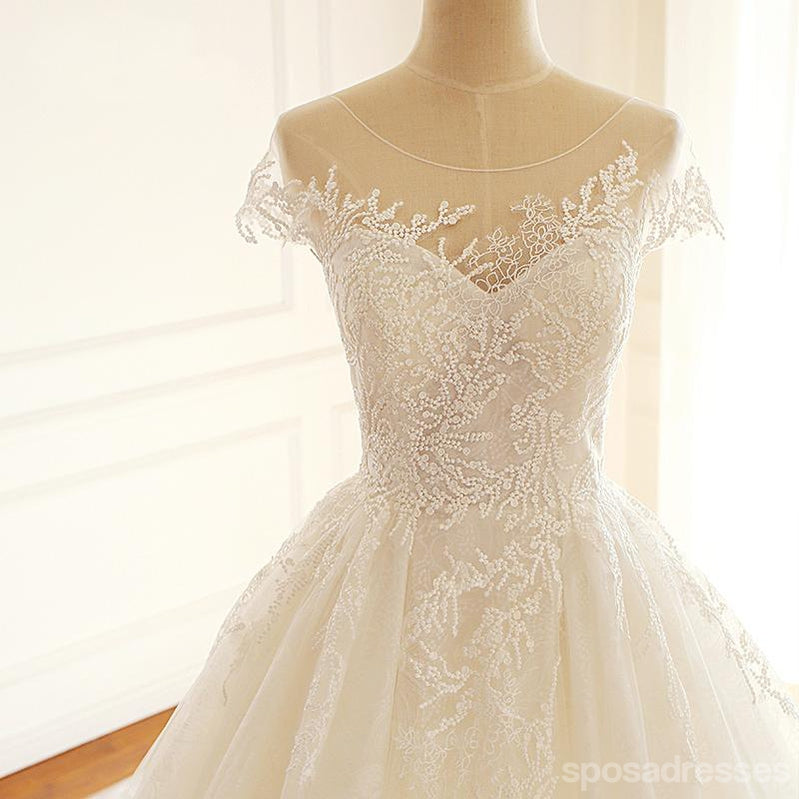 Cap Sleeve Scoop A-line Vestidos de novia de boda baratos largos personalizados, WD297