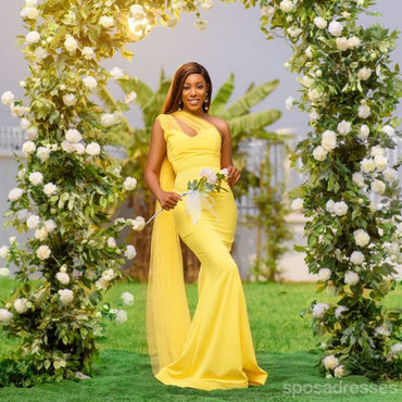 Yellow Mermaid One Shoulder Cheap Long Bridesmaid Dresses,WG1526