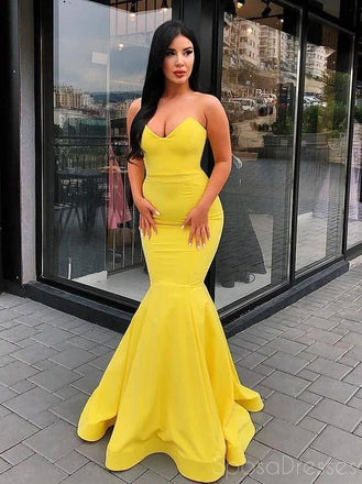 Simple Mermaid Yellow Cheap Long Evening Prom Dresses, Sweet 16 Prom Dresses, 12380