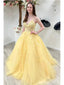 Yellow A-line Spaghetti Straps V-neck Cheap Long Prom Dresses Online,12809
